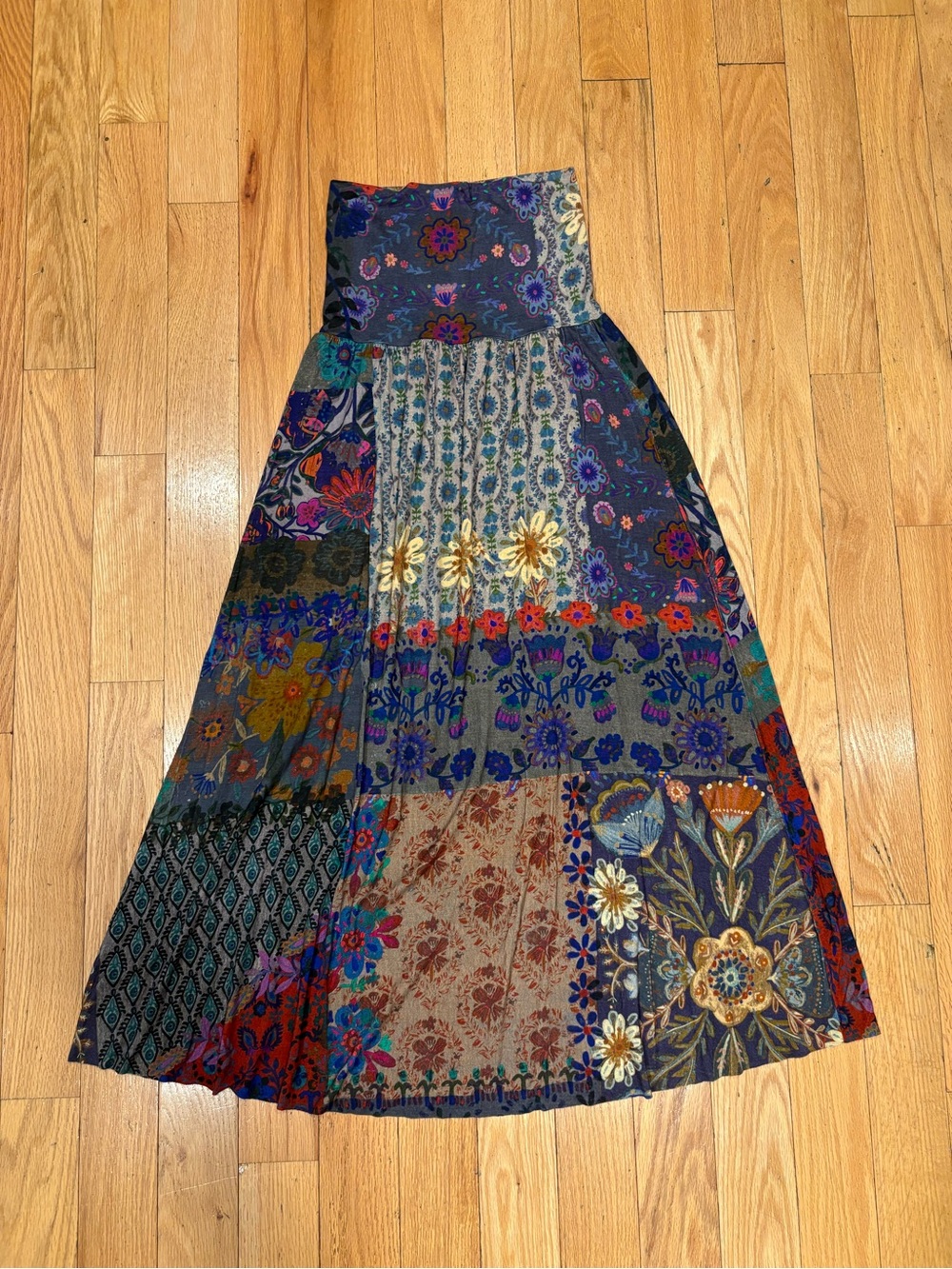 NATURAL LIFE Floral Patchwork Maxi Skirt - Blue, Purple, Red, Green, Tan
